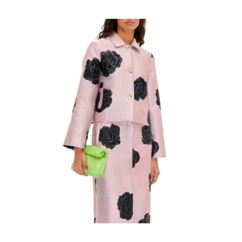 STINE GOYA Blush Pink Blazer with Black Floral Accents